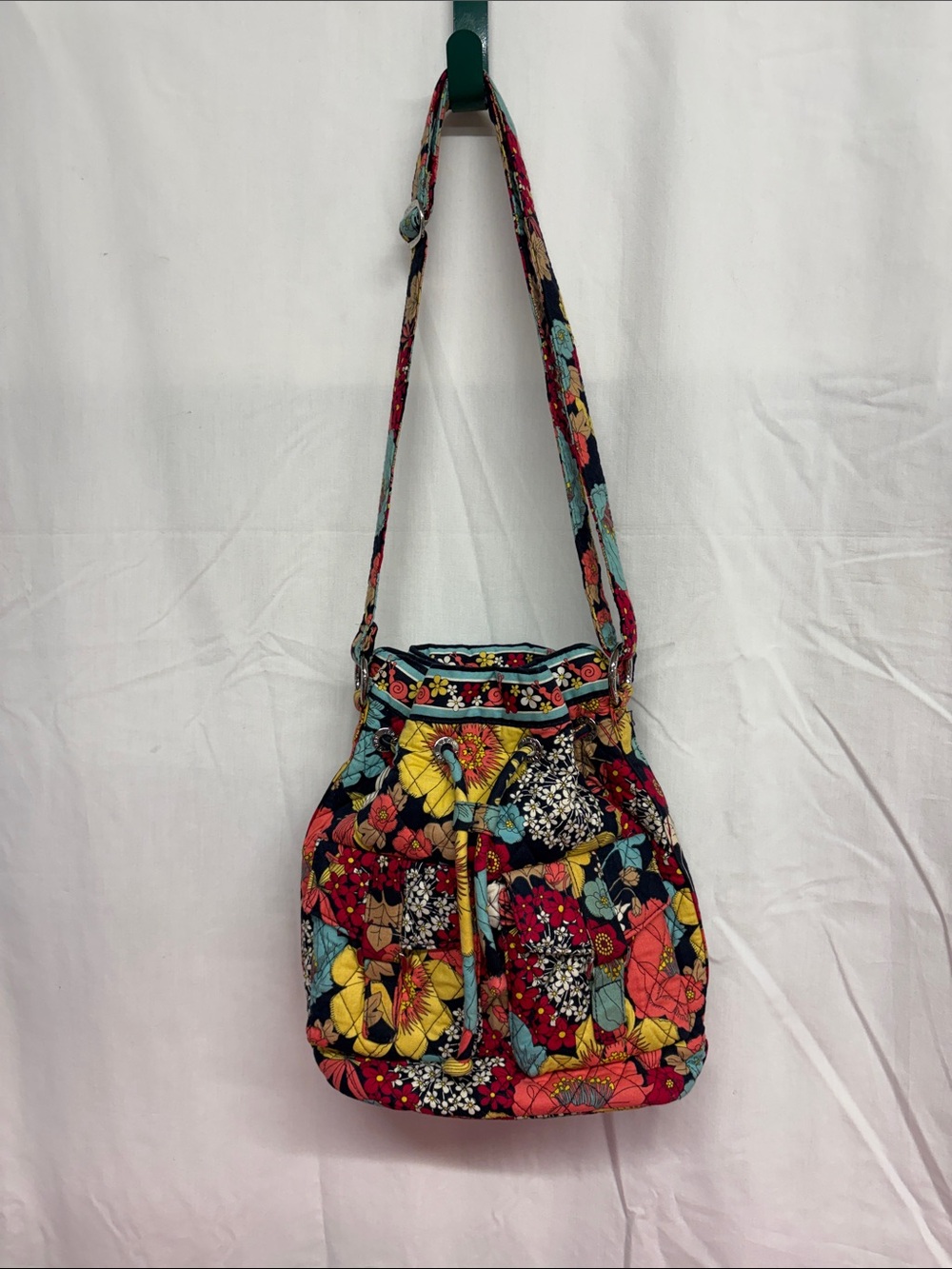 Vera Bradley Bucket Drawstring Quilted Floral Crossbody Bag in Multi-Color